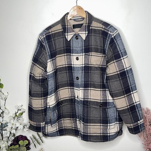 JENNI KAYNE Farmhouse Shearling Lined Chore Jacket Wool Navy Plaid Heritage - Picture 4 of 7